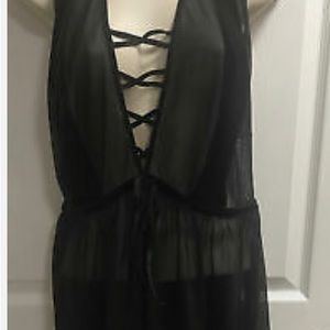 Sophie Theallet for Cacique negligée set, sheer black w/velvet trim. Size 22/24